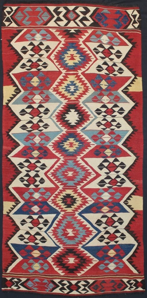 Tappeto Kilim Mut di vecchia manifattura proveniente dalla regione dell’Anatolia Misura: 264x126 Codice: 3124