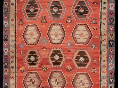 Tappeto Kilim antico Sarkisla di metà ‘900 di vecchia manifattura e di annodatura molto fine Misura 350×216 cod 3207