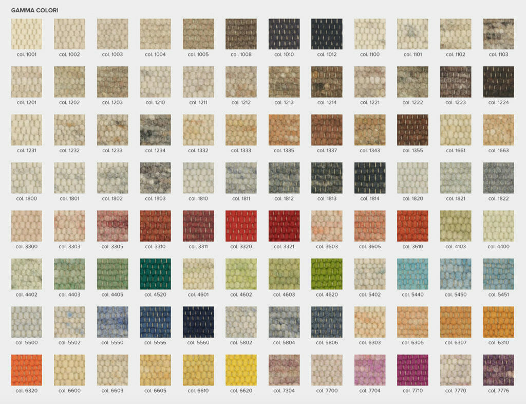 Gamma colori per tappeti nordici intecciati in lana. Su misura