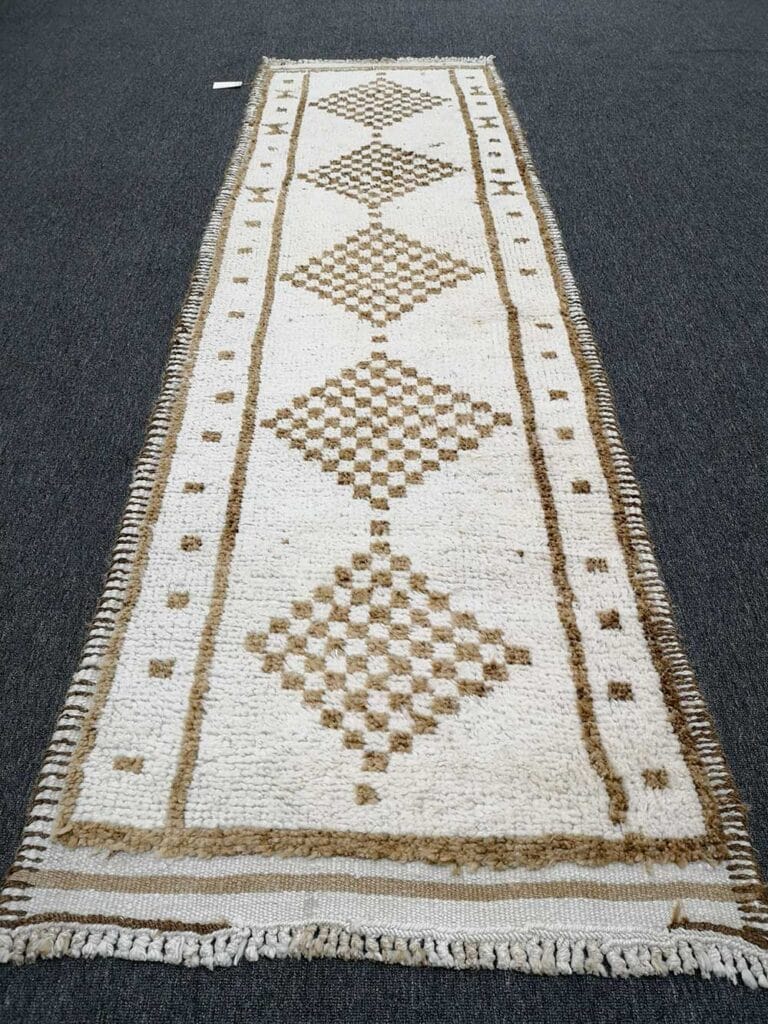 Tappeto etnico Tulu 3513 runner 80x265 cm beige e avorio con rombi, Rosecarpets Milano