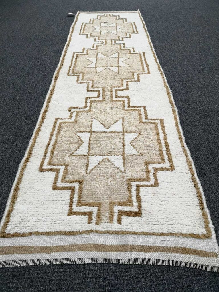 Tappeto etnico Tulu 3514 runner 88x300 cm beige e avorio con stelle geometriche, Rosecarpets Milano
